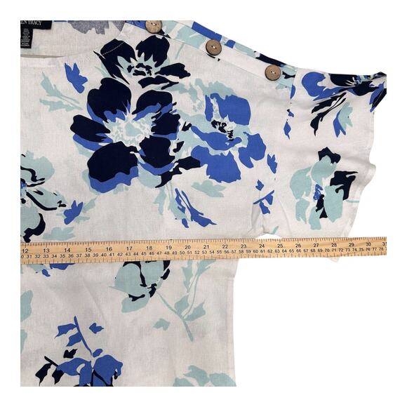 Ellen Tracy Linen Viscose Blend Dolman Sleeve Top Blouse Blue Size L - Picture 6 of 9